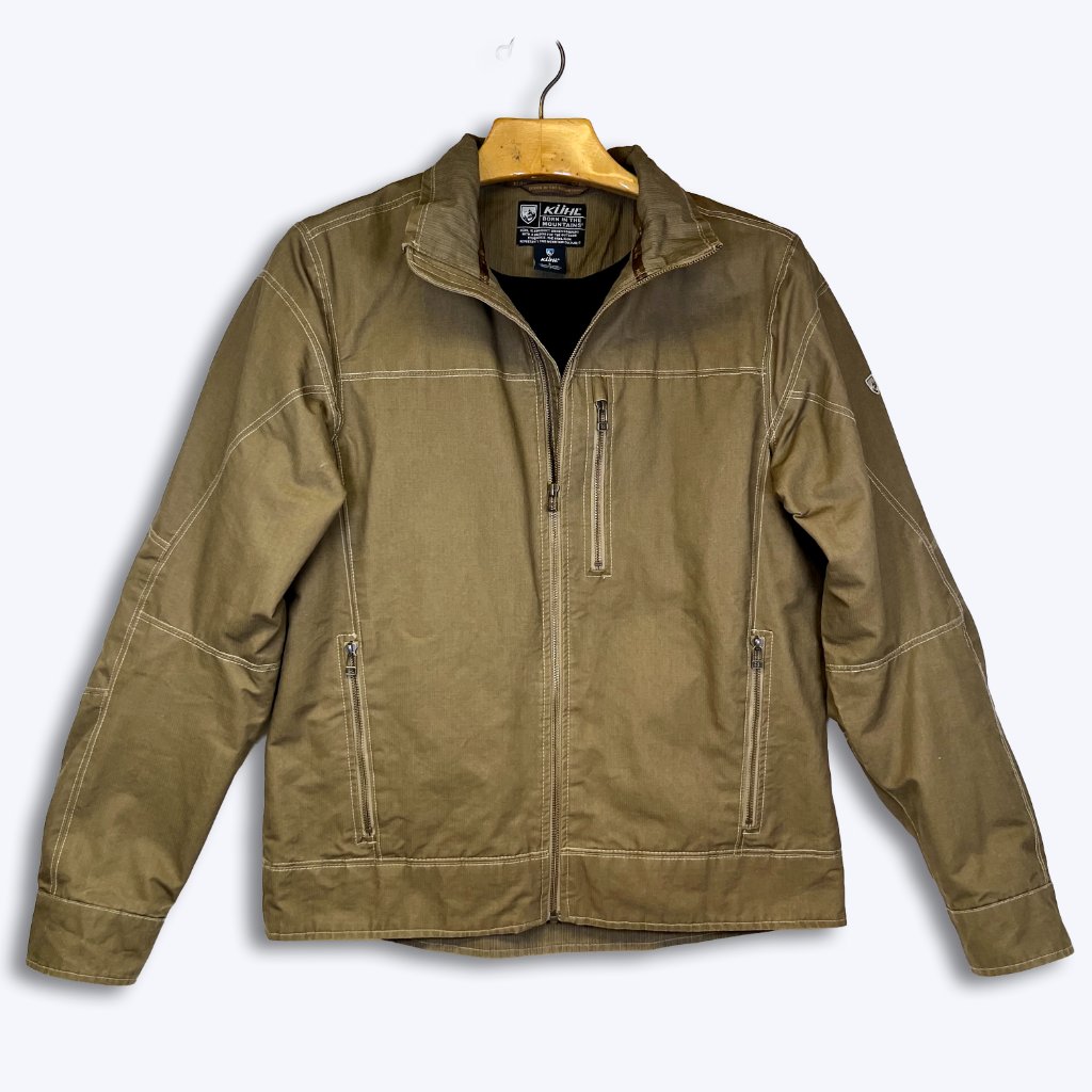Kuhl Men L Burr Jacket Brown Canvas Fleece Lined Rugged Cotton Work Coat Utility